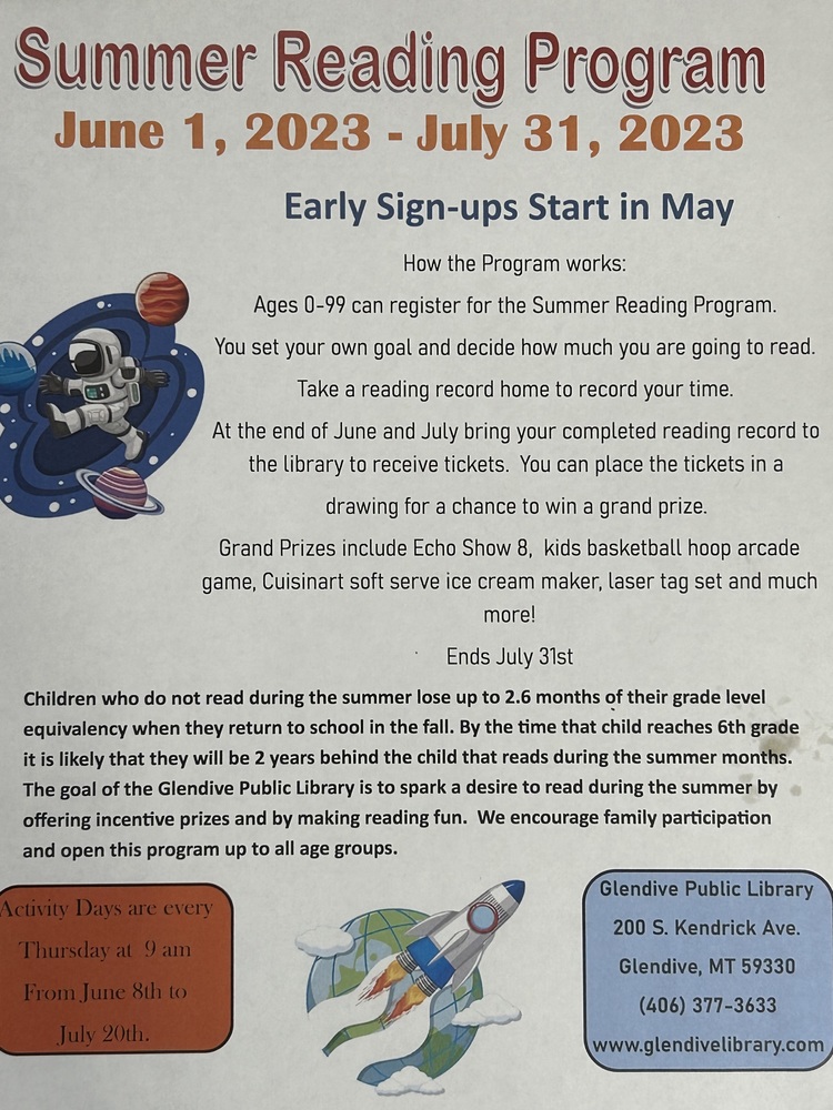 Glendive Public Library Summer Reading Program Washington Middle School