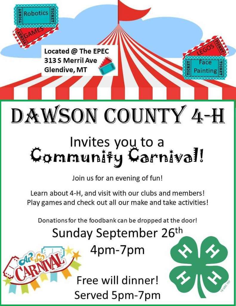 4-H Community Carnival - Sunday, September 26th from 4pm - 7pm