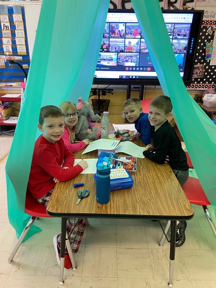 first graders in their “tent"