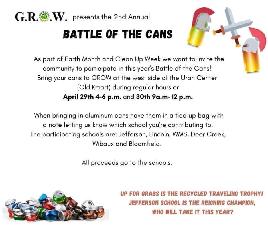 Recycle cans at GROW during normal business hours to help celebrate Earth Month!