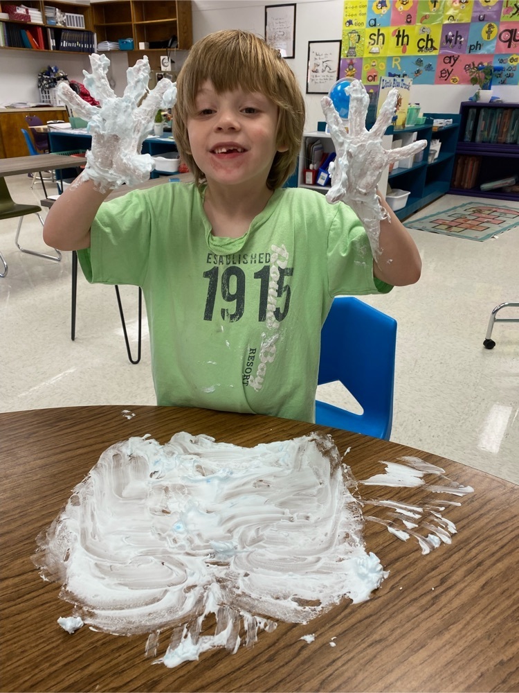 first grader with shaving cream
