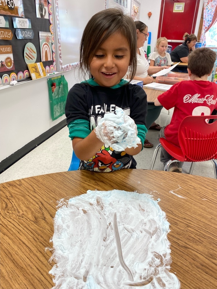 first grader learning with shaving cream