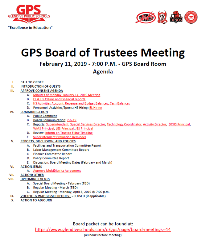Board Meeting Notice Glendive Public Schools